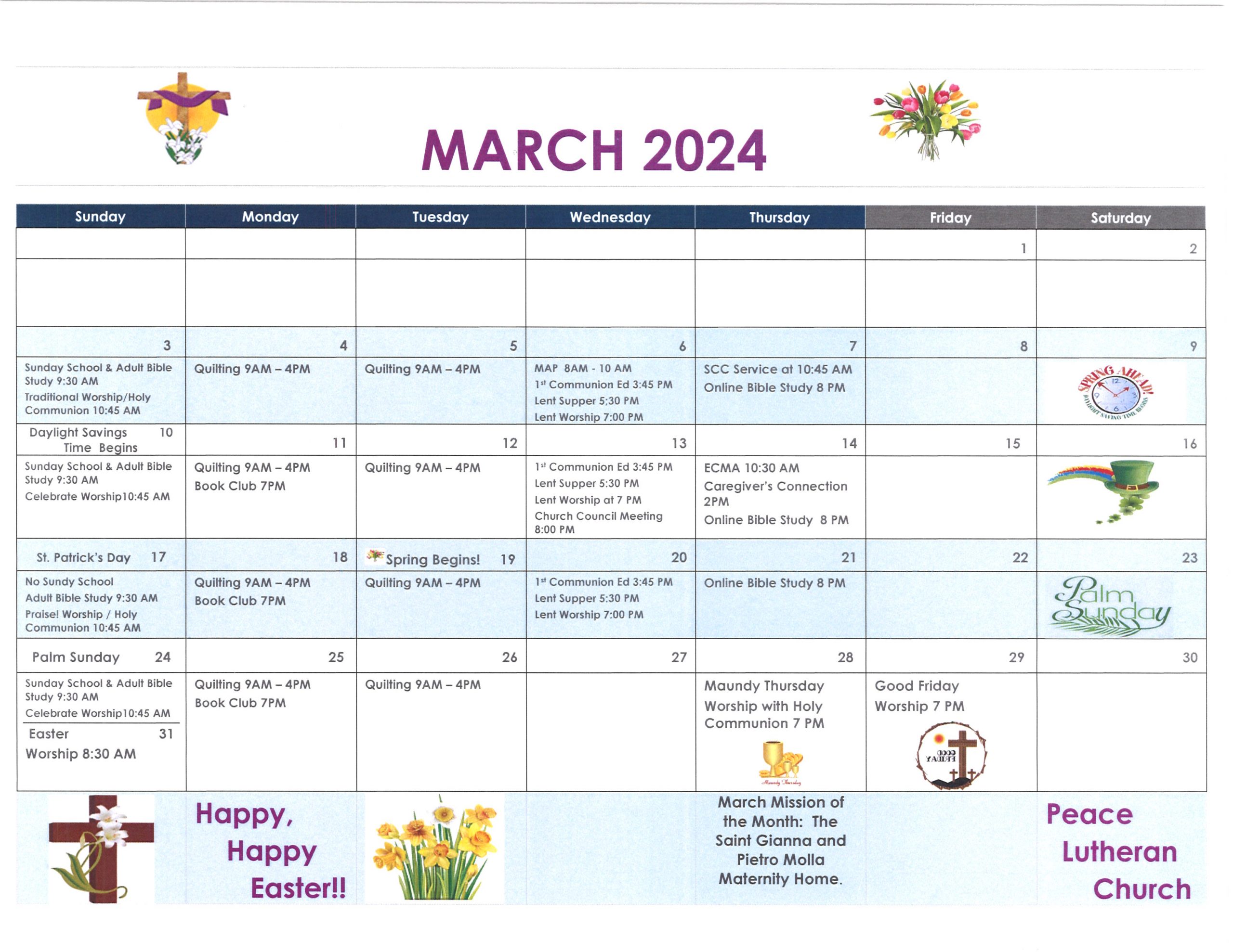 Calendar | Peace Lutheran Church